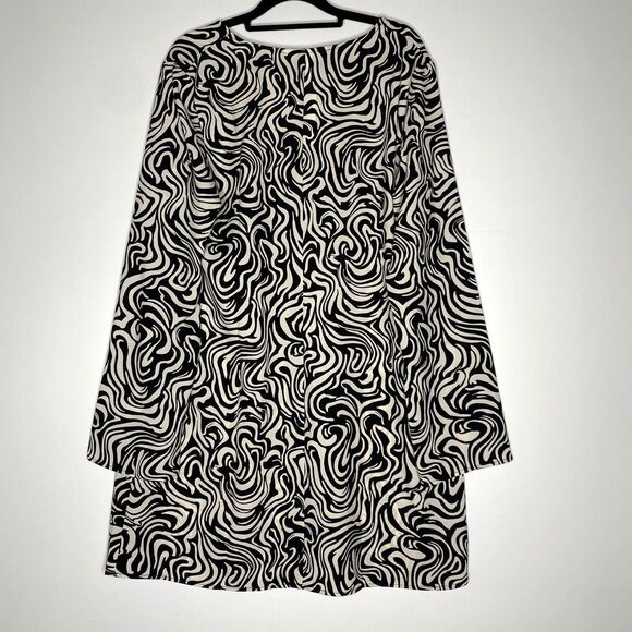 New H&M V-Neck Retro Y2K Zebra Swirl Wide Sleeve Mini Dress Women's Size Large - Picture 2 of 8